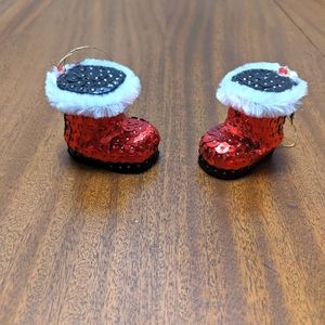 2 Handmade Christmas Ornaments of Santas Boots.